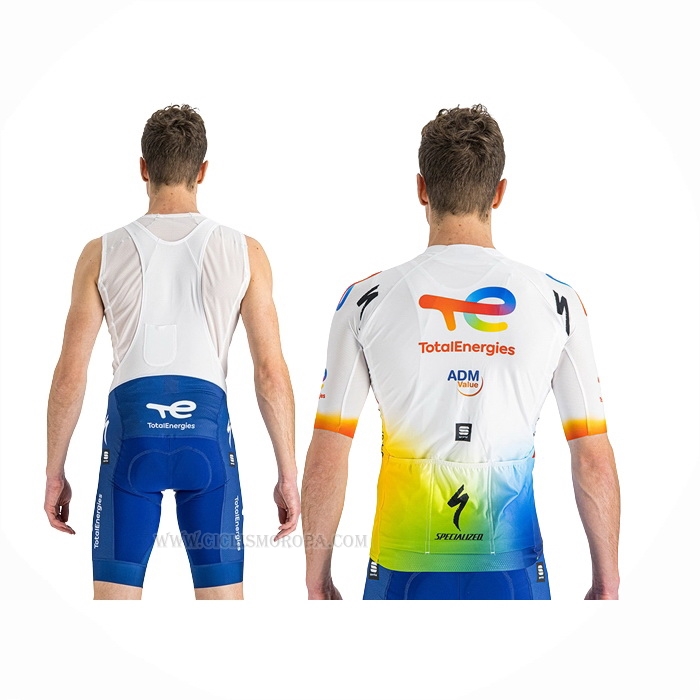 2022 Ropa Ciclismo Direct Energie Blanco Amarillo Azul Mangas Corta y Culotte Corto